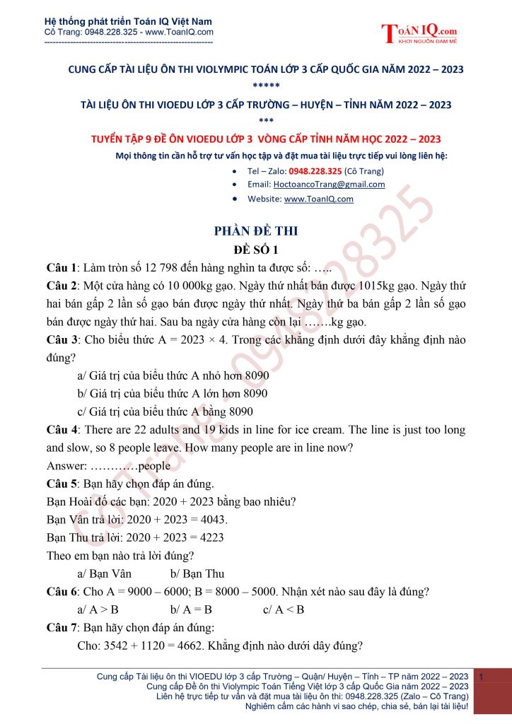 Thi Toán VioEdu Lớp 3: Bí quyết chinh phục điểm cao