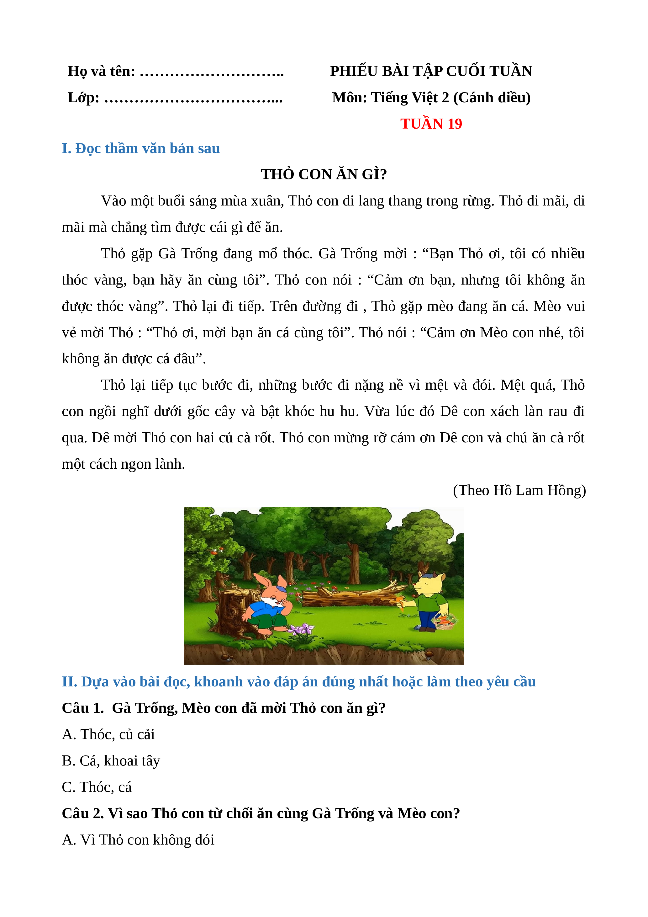 Thỏ con ăn gì? Lớp 2