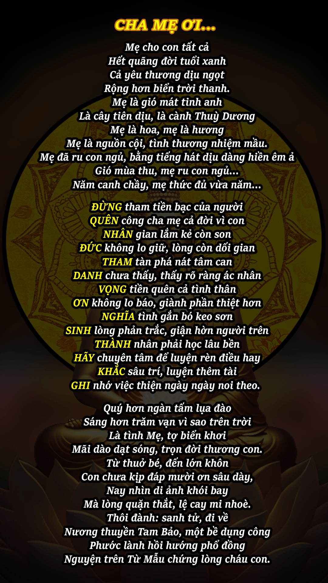 Thơ về Cha Mẹ trong Đạo Phật