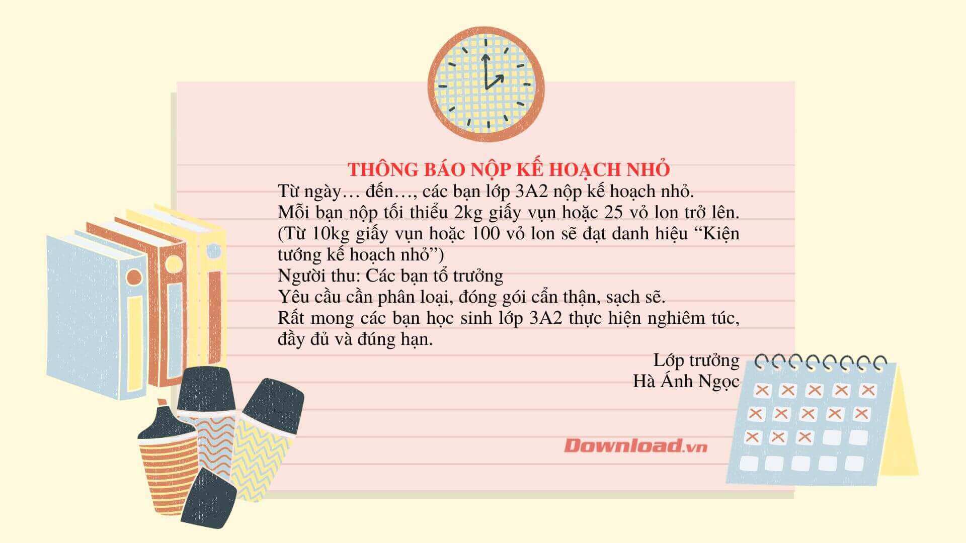 Thông báo nộp kế hoạch nhỏ lớp [Tên lớp] Gallery 1