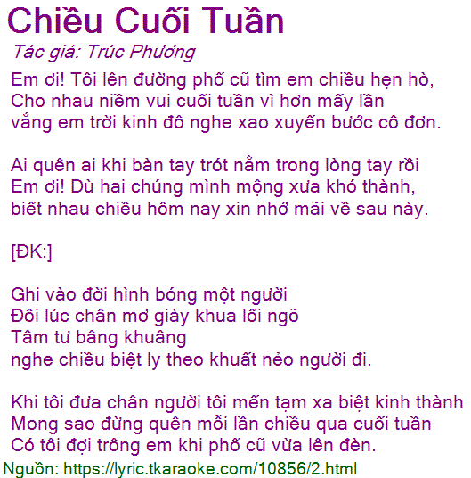 Lời Bài Hát Lệ Quyên Chiều Cuối Tuần Gallery 1