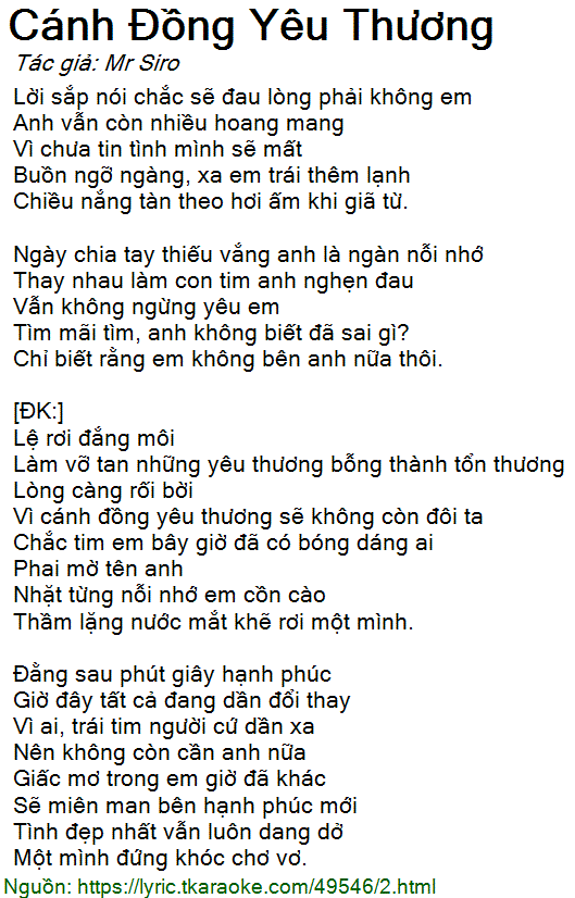 Lời Bài Hát Trung Quan Cánh Đồng Yêu Thương Gallery 1