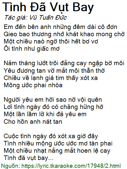 Lời Bài Hát Tình Đã Vụt Bay Gallery 2