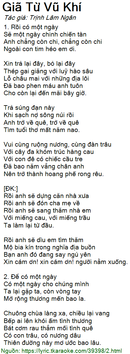 Giã Từ Vũ Khí Lời Bài Hát Gallery 2