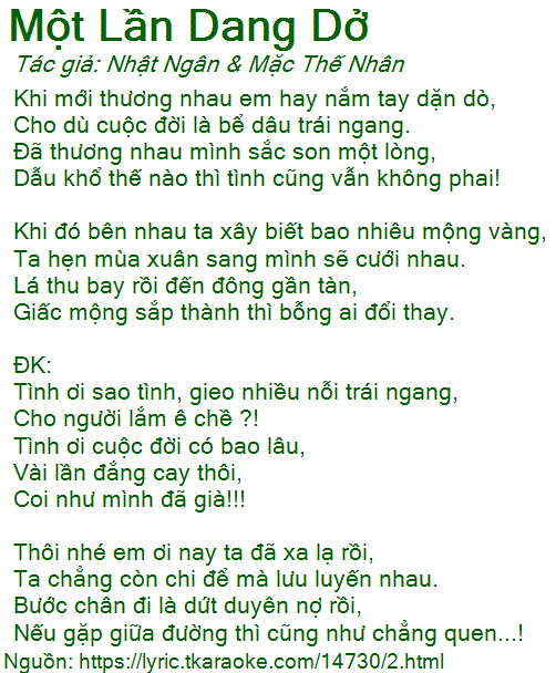 Lời Bài Hát Một Lần Dang Dở Gallery 2