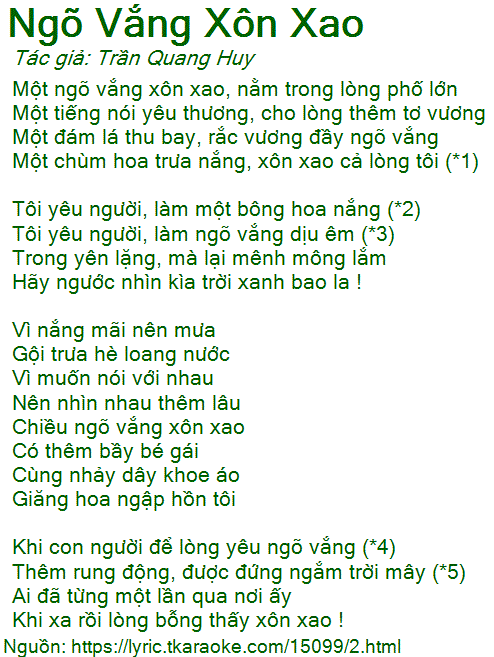 Lời Bài Hát Một Ngõ Vắng Xôn Xao Gallery 2