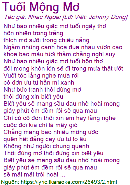 Tuổi Mộng Mơ Lời Bài Hát Gallery 2