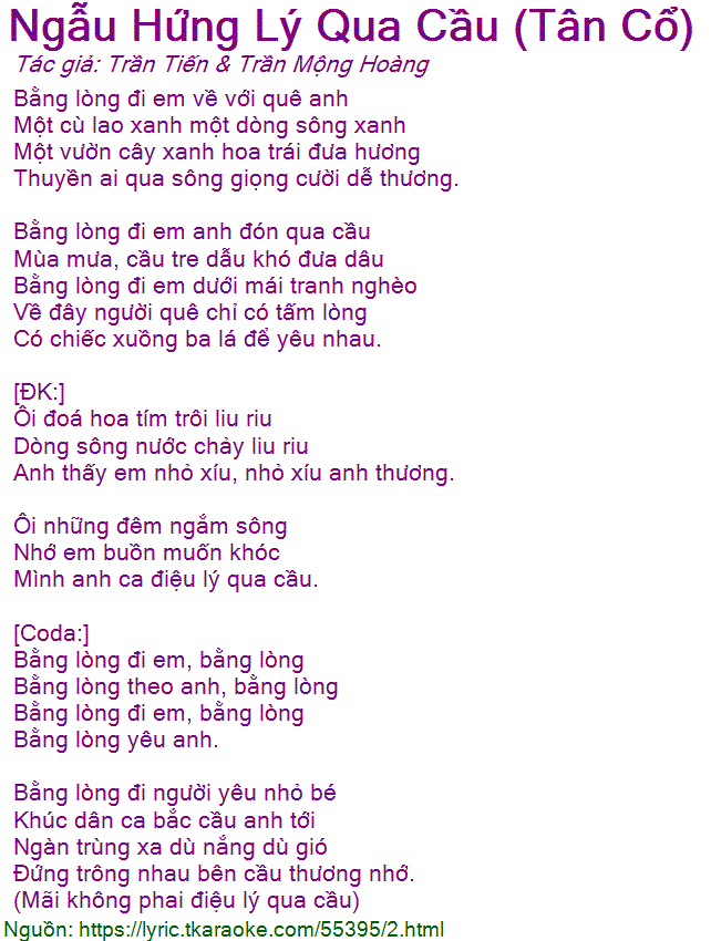 Lời Bài Hát Tùy Hứng Lý Qua Cầu Gallery 2