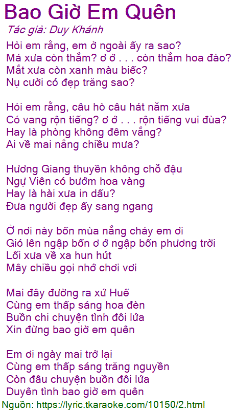 Lời Bài Hát Bao Giờ Em Quên Gallery 2