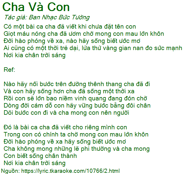 Lời Bài Hát Cha Và Con Gái Gallery 2