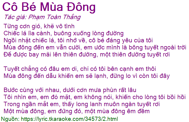 Lời Bài Hát Cô Bé Mùa Đông Gallery 2