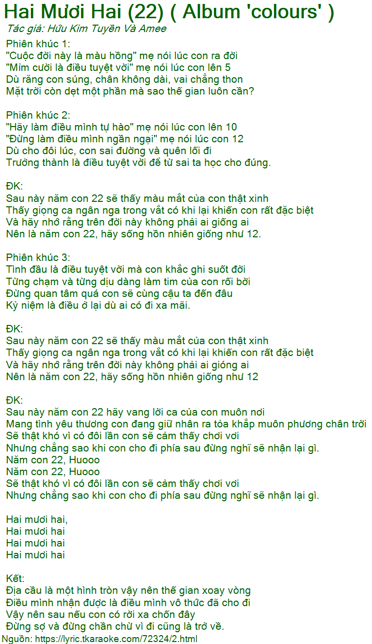 Lời Bài Hát Hai Mươi Hai Gallery 1