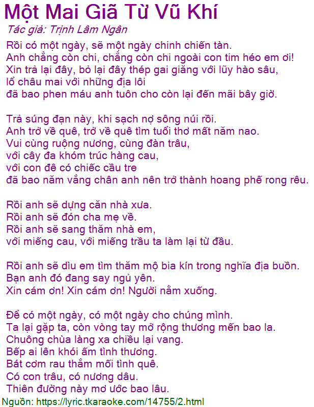 Lời Bài Hát Giã Từ Vũ Khí Gallery 2