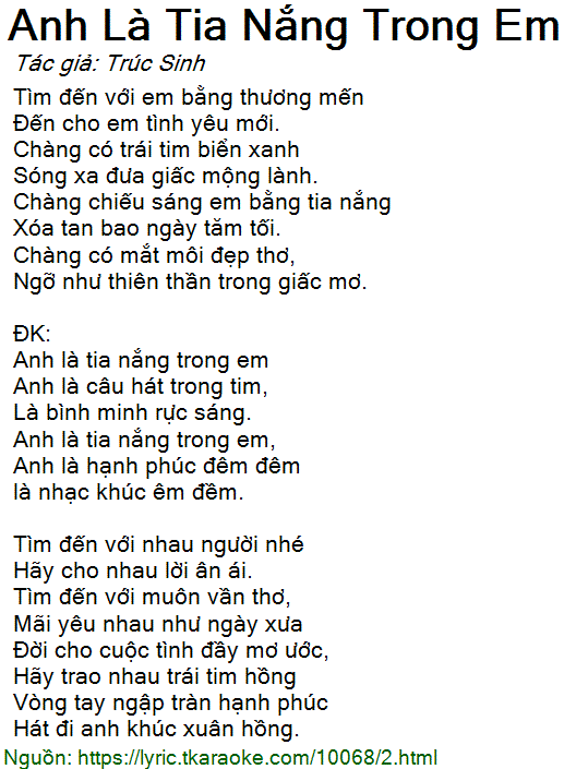 Lời Bài Hát Anh Là Tia Nắng Trong Em Gallery 2