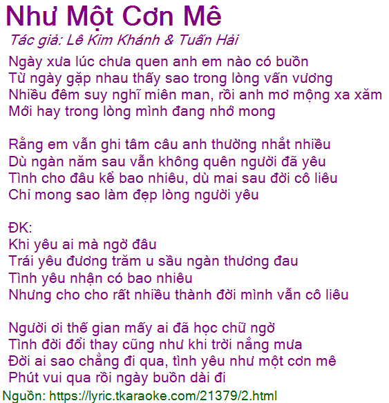 Lời Bài Hát Như Một Cơn Mê Gallery 2