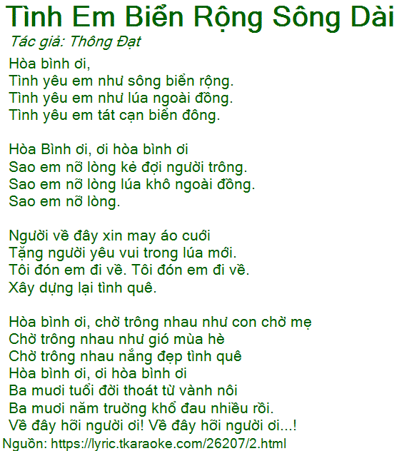 Lời Bài Hát Tình Em Biển Rộng Sông Dài Gallery 2