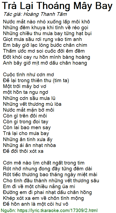 Lời Bài Hát Trả Lại Thoáng Mây Bay Gallery 2