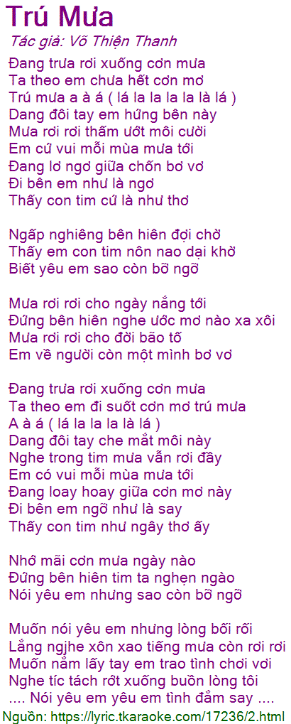 Lời Bài Hát Trú Mưa Gallery 2