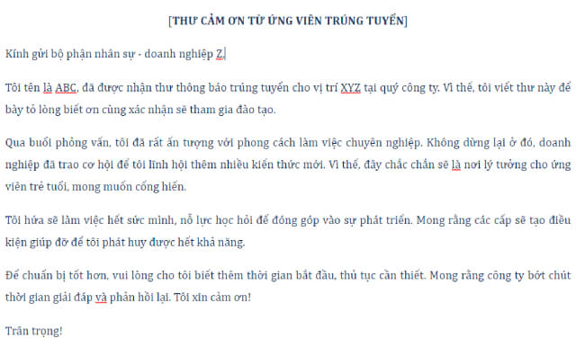 Mẫu Thư Trả Lời Kết Quả Phỏng Vấn Trúng Tuyển Chuyên Nghiệp