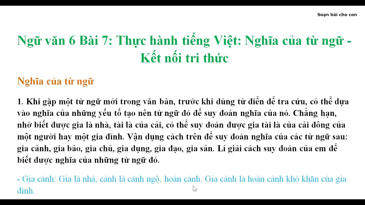 Thực hành tiếng Việt: Nghĩa của từ ngữ