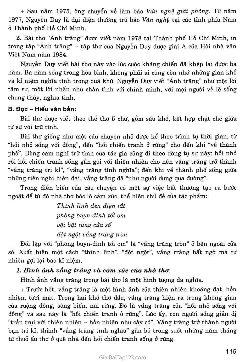 Thuyết minh bài thơ Ánh trăng