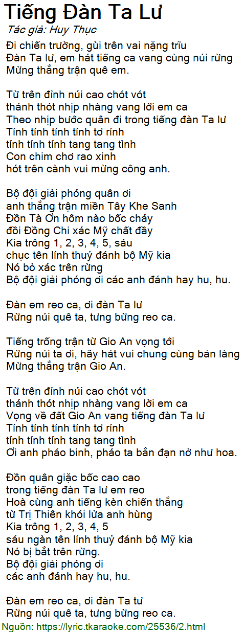 Tiếng Đàn Ta Lư Lời Bài Hát