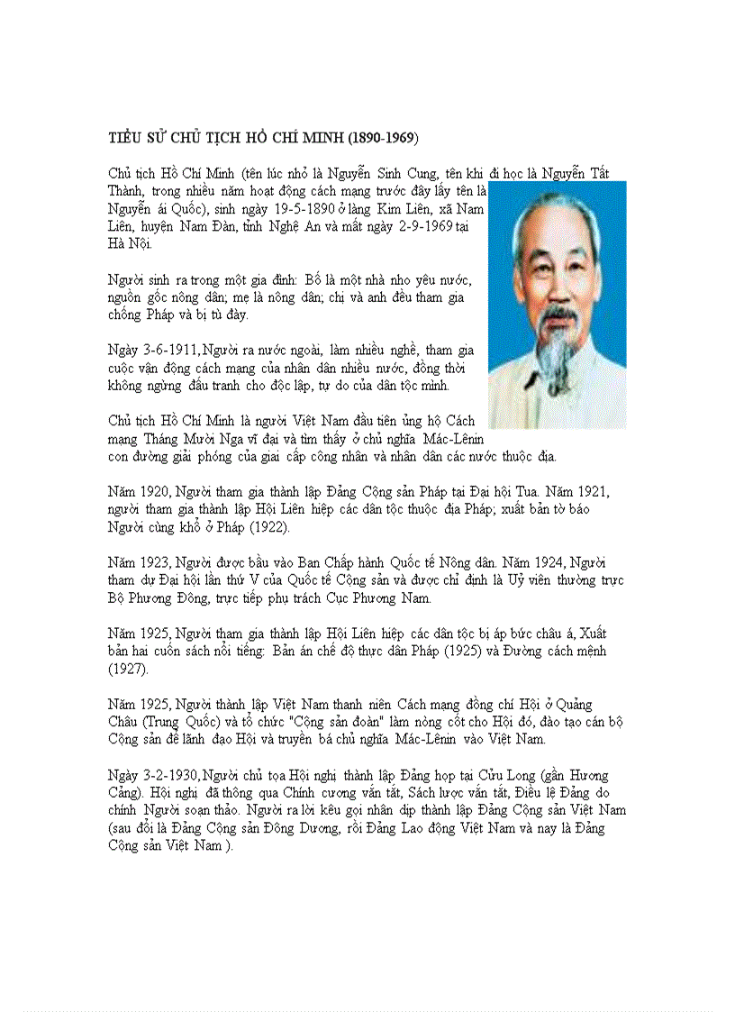 Tiểu sử ngắn gọn về Bác Hồ