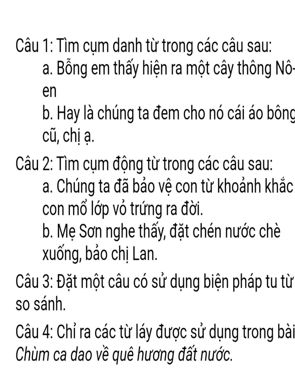 Tìm cụm danh từ trong những câu sau