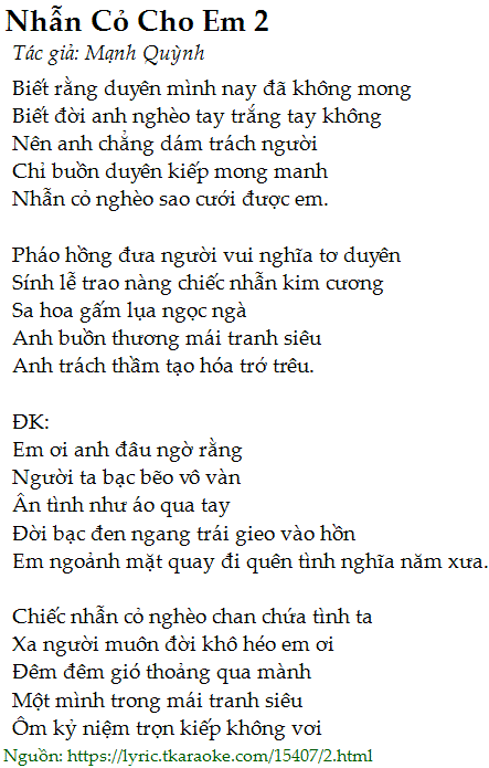 Lời Bài Hát Chế Thanh Nhẫn Cỏ Cho Em Gallery 2