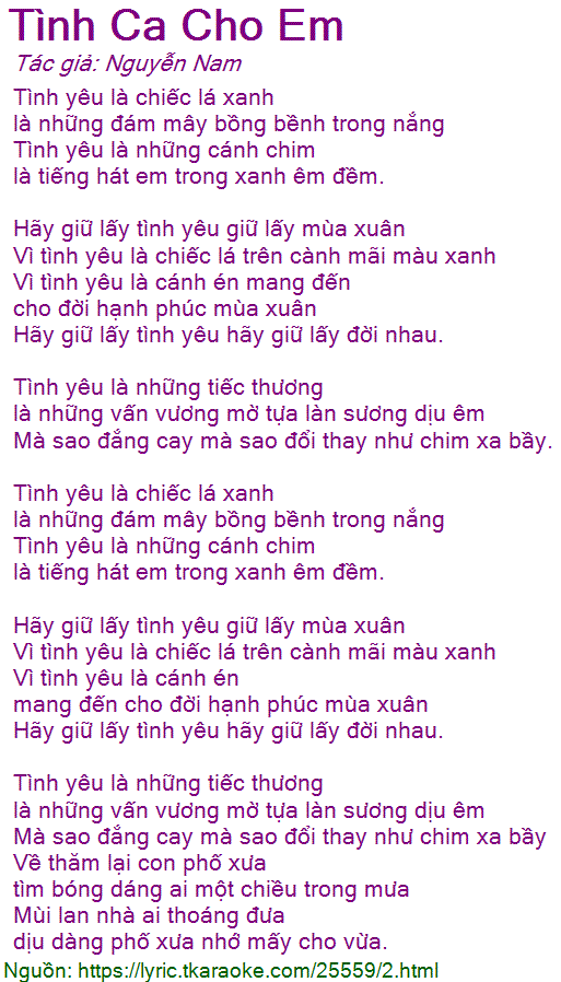 Bài Tình Ca Cho Em - Lời Bài Hát Gallery 2