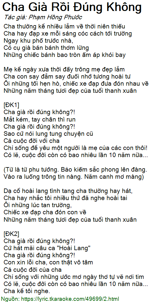 Cha già rồi đúng không lyric Gallery 1