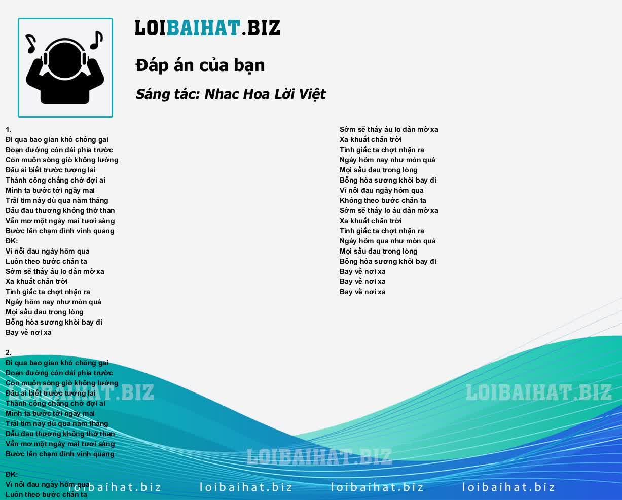 Lời Bài Hát Đáp Án Của Bạn Gallery 1
