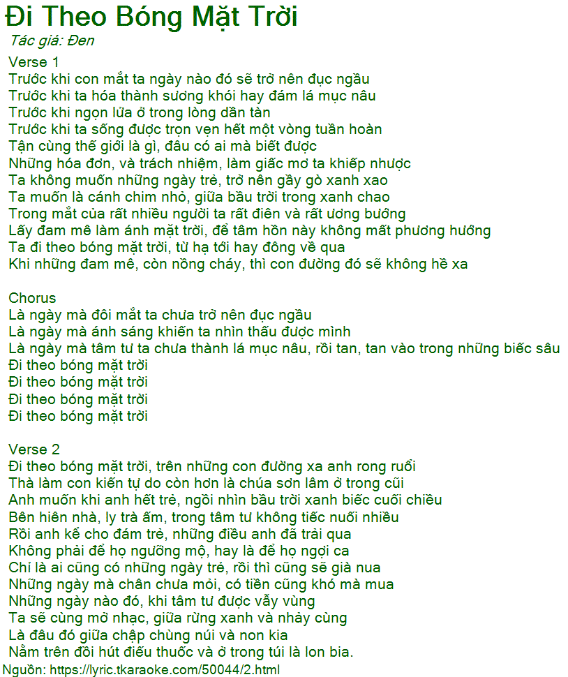 Lời Bài Hát Đến Đi Theo Bóng Mặt Trời Gallery 1