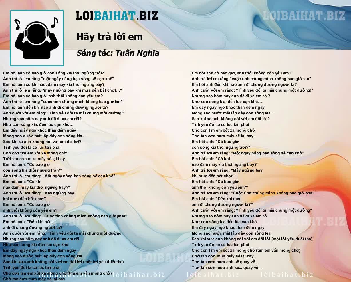 Lời Bài Hát Hãy Trả Lời Em Gallery 1