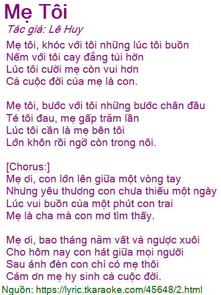 Lời Bài Hát Mẹ Tôi, Khóc Với Tôi Gallery 1