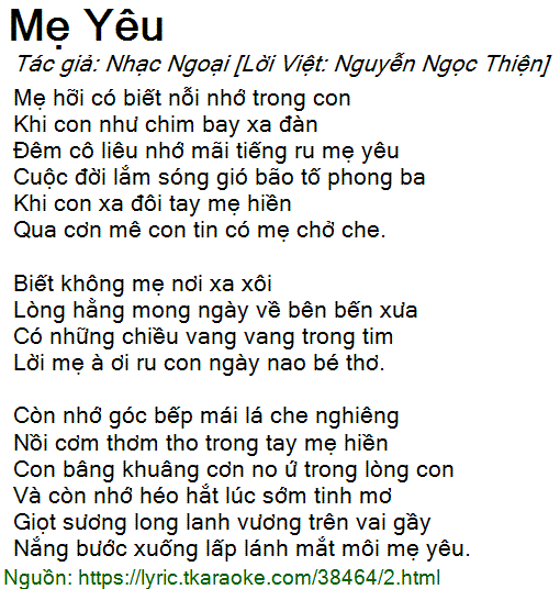 Mẹ Yêu Lời Bài Hát Gallery 2