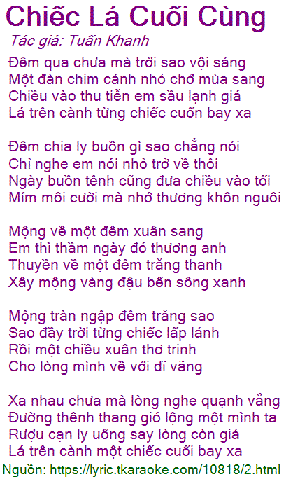 Chiếc Lá Cuối Cùng Lyric Gallery 2