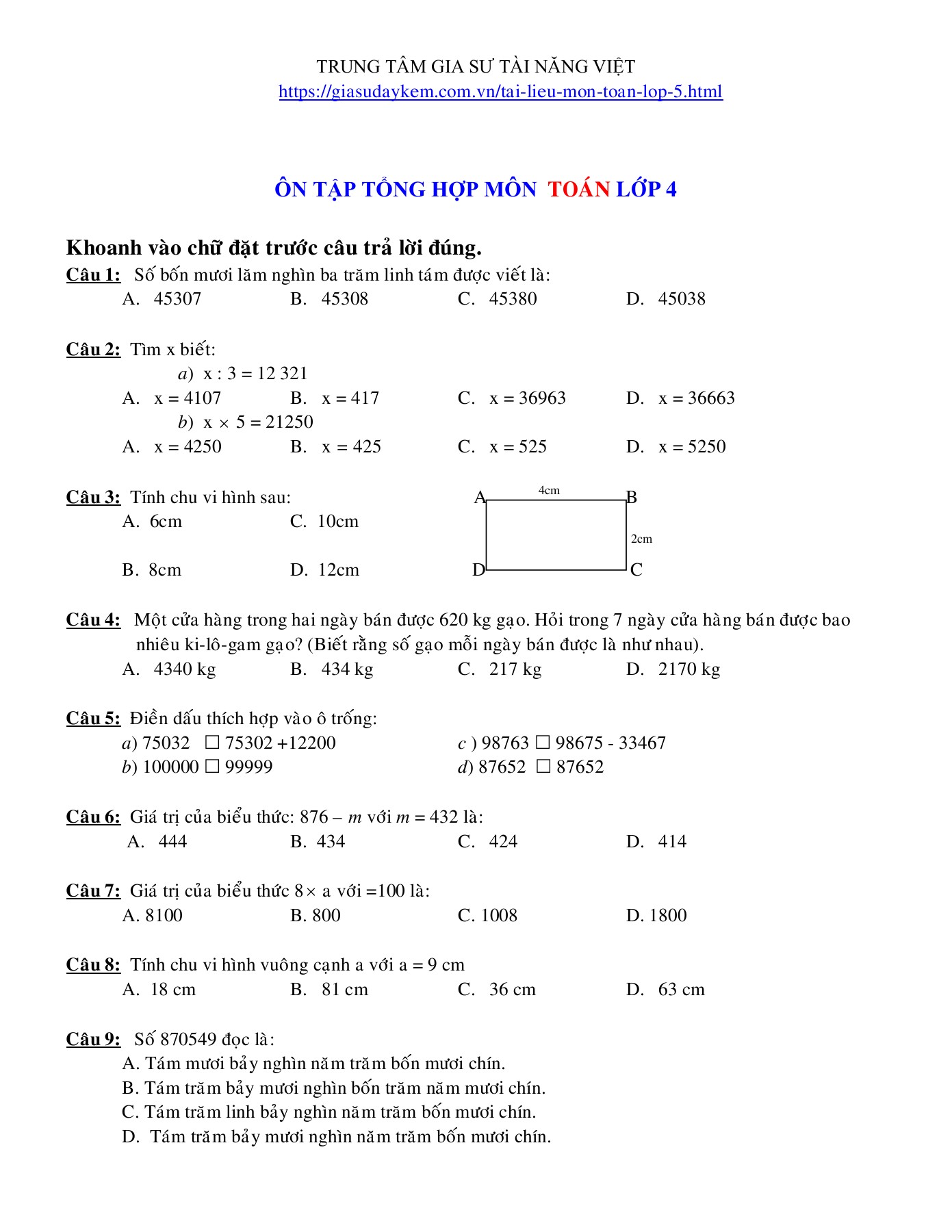 Tổng hợp công thức Toán lớp 4 PDF Gallery 2
