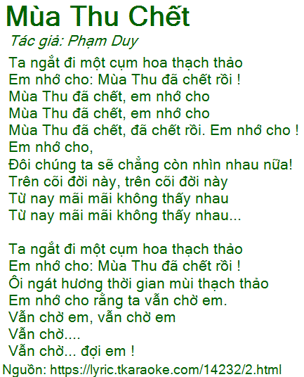 Lời Bài Hát Mùa Thu Chết Gallery 1