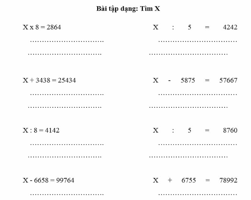 Tìm x Toán Lớp 3: Phương pháp và bài tập
