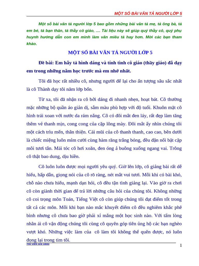 Bài Văn Tả Người Em Yêu Quý Nhất Lớp 5 Gallery 2