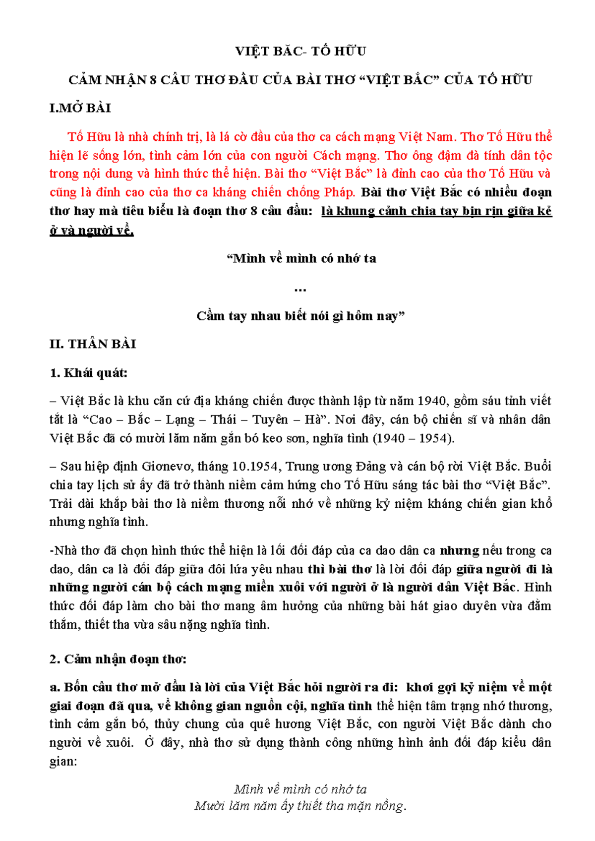 Cảm nhận bài thơ Việt Bắc khổ 1 Gallery 2