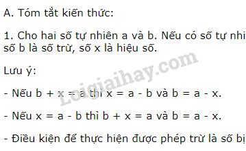 Tính chất của phép trừ