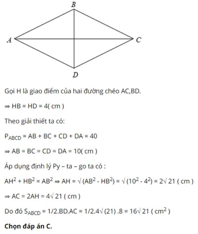 Tính chất hai đường chéo của hình thoi