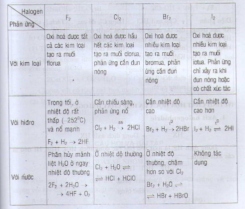 Tính chất hóa học cơ bản của các halogen