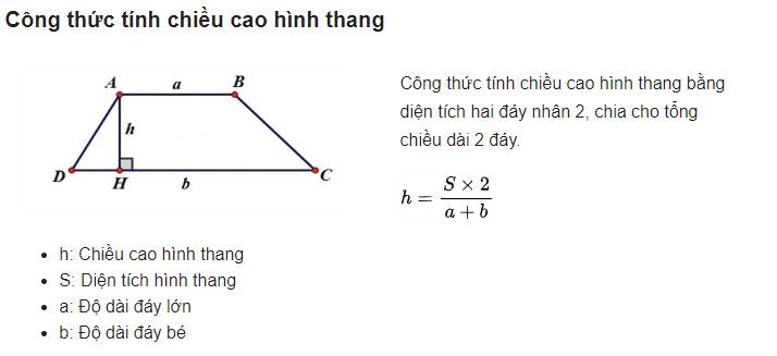 Tính Chiều Cao Hình Thang Khi Biết 2 Cạnh Đáy