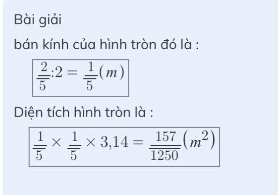 Tính diện tích nửa hình tròn có đường kính 3/4 m