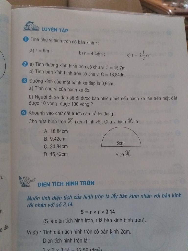 Tính diện tích nửa hình tròn có đường kính 3/4 m Gallery 2