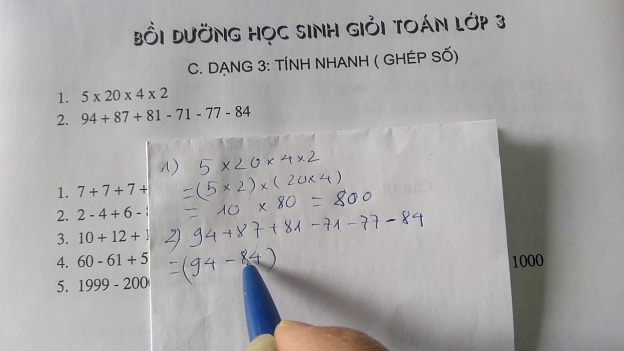 Tính nhanh lớp 3 dạng ghép số