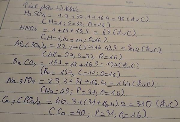 Tính Phân Tử Khối Của Các Chất
